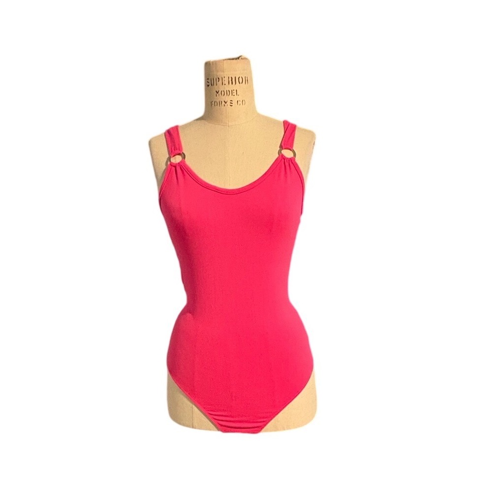 Guess Womens Hot Pink Scoop Neck Ring Detail Snap Closure Bodysuit Size M Summer